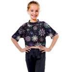 Shiny Winter Snowflake Abstract Christmas Cold Crystal December Kids Mock Neck T-Shirt