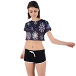 Shiny Winter Snowflake Abstract Christmas Cold Crystal December Tie Back Short Sleeve Crop T-Shirt