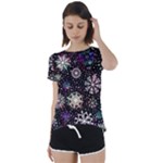 Shiny Winter Snowflake Abstract Christmas Cold Crystal December Short Sleeve Open Back T-Shirt