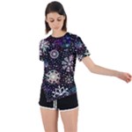 Shiny Winter Snowflake Abstract Christmas Cold Crystal December Asymmetrical Short Sleeve Sports T-Shirt