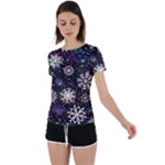 Shiny Winter Snowflake Abstract Christmas Cold Crystal December Back Circle Cutout Sports T-Shirt