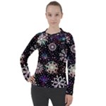 Shiny Winter Snowflake Abstract Christmas Cold Crystal December Women s Pique Long Sleeve T-Shirt