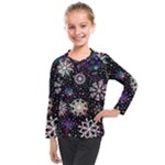 Shiny Winter Snowflake Abstract Christmas Cold Crystal December Kids  Long Mesh T-Shirt