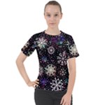 Shiny Winter Snowflake Abstract Christmas Cold Crystal December Women s Sport Raglan T-Shirt