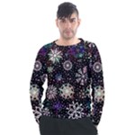 Shiny Winter Snowflake Abstract Christmas Cold Crystal December Men s Long Sleeve Raglan T-Shirt