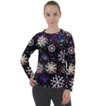 Shiny Winter Snowflake Abstract Christmas Cold Crystal December Women s Long Sleeve Raglan T-Shirt