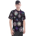 Shiny Winter Snowflake Abstract Christmas Cold Crystal December Men s Polo T-Shirt