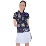 Shiny Winter Snowflake Abstract Christmas Cold Crystal December Women s Polo T-Shirt