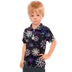 Shiny Winter Snowflake Abstract Christmas Cold Crystal December Kids  Polo T-Shirt