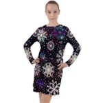 Shiny Winter Snowflake Abstract Christmas Cold Crystal December Long Sleeve Hoodie Dress