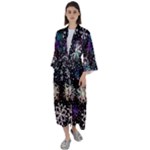 Shiny Winter Snowflake Abstract Christmas Cold Crystal December Maxi Satin Kimono