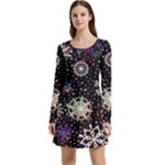 Shiny Winter Snowflake Abstract Christmas Cold Crystal December Long Sleeve Velour Skater Dress