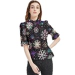 Shiny Winter Snowflake Abstract Christmas Cold Crystal December Frill Neck Blouse