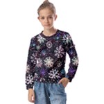 Shiny Winter Snowflake Abstract Christmas Cold Crystal December Kids  Long Sleeve T-Shirt with Frill 