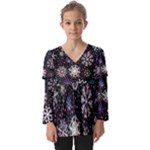 Shiny Winter Snowflake Abstract Christmas Cold Crystal December Kids  V Neck Casual Top