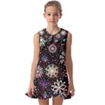 Shiny Winter Snowflake Abstract Christmas Cold Crystal December Kids  Pilgrim Collar Ruffle Hem Dress