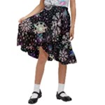 Shiny Winter Snowflake Abstract Christmas Cold Crystal December Kids  Ruffle Flared Wrap Midi Skirt