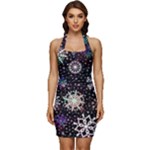 Shiny Winter Snowflake Abstract Christmas Cold Crystal December Sleeveless Wide Square Neckline Ruched Bodycon Dress