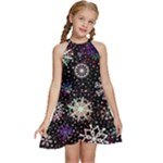 Shiny Winter Snowflake Abstract Christmas Cold Crystal December Kids  Halter Collar Waist Tie Chiffon Dress