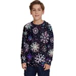 Shiny Winter Snowflake Abstract Christmas Cold Crystal December Kids  Crewneck Sweatshirt