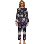 Shiny Winter Snowflake Abstract Christmas Cold Crystal December Womens  Long Sleeve Lightweight Pajamas Set