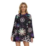 Shiny Winter Snowflake Abstract Christmas Cold Crystal December Round Neck Long Sleeve Bohemian Style Chiffon Mini Dress