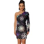 Shiny Winter Snowflake Abstract Christmas Cold Crystal December Long Sleeve One Shoulder Mini Dress