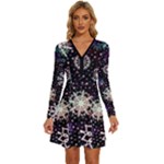 Shiny Winter Snowflake Abstract Christmas Cold Crystal December Long Sleeve Deep V Mini Dress 