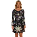 Shiny Winter Snowflake Abstract Christmas Cold Crystal December Long Sleeve Wide Neck Velvet Dress