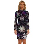 Shiny Winter Snowflake Abstract Christmas Cold Crystal December Long Sleeve Shirt Collar Bodycon Dress