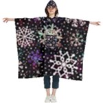 Shiny Winter Snowflake Abstract Christmas Cold Crystal December Women s Hooded Rain Ponchos