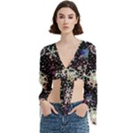 Shiny Winter Snowflake Abstract Christmas Cold Crystal December Trumpet Sleeve Cropped Top