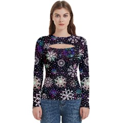 Shiny Winter Snowflake Abstract Christmas Cold Crystal December Women s Cut Out Long Sleeve T