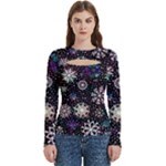 Shiny Winter Snowflake Abstract Christmas Cold Crystal December Women s Cut Out Long Sleeve T-Shirt