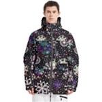 Shiny Winter Snowflake Abstract Christmas Cold Crystal December Men s Multi Pockets Zip Ski and Snowboard Waterproof Breathable Jacket