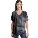 Feel of music V-Neck Split Shoulder Casual T-Shirt