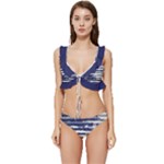 Metallic Rhythm Print Low Cut Ruffle Edge Bikini Set