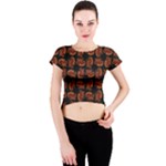 Fantasy skeleton dragon hand drawn motif pattern Crew Neck Crop Top