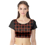 Fantasy skeleton dragon hand drawn motif pattern Short Sleeve Crop Top