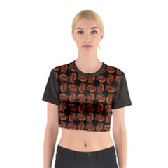 Fantasy skeleton dragon hand drawn motif pattern Cotton Crop Top from ArtsNow.com