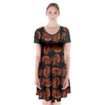 Fantasy skeleton dragon hand drawn motif pattern Short Sleeve V-neck Flare Dress