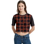 Fantasy skeleton dragon hand drawn motif pattern Women s Round Neck Short Sleeve Crop Top