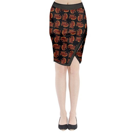 Fantasy skeleton dragon hand drawn motif pattern Midi Wrap Pencil Skirt from ArtsNow.com