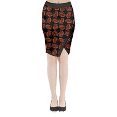 Fantasy skeleton dragon hand drawn motif pattern Midi Wrap Pencil Skirt from ArtsNow.com