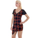 Fantasy skeleton dragon hand drawn motif pattern Short Sleeve Asymmetric Mini Dress