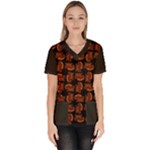 Fantasy skeleton dragon hand drawn motif pattern Women s V-Neck Scrub Top