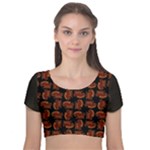 Fantasy skeleton dragon hand drawn motif pattern Velvet Short Sleeve Crop Top 