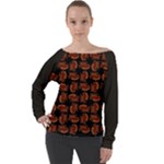 Fantasy skeleton dragon hand drawn motif pattern Off Shoulder Long Sleeve Velour Top