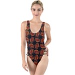 Fantasy skeleton dragon hand drawn motif pattern High Leg Strappy Swimsuit