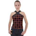 Fantasy skeleton dragon hand drawn motif pattern Cross Neck Velour Top